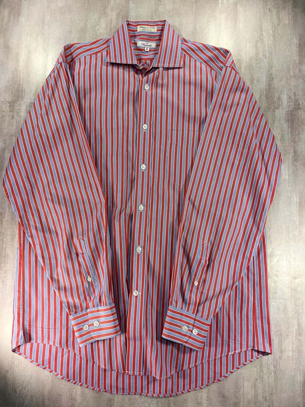 Façonnable Men's Red‎ and Blue Striped Long Sleeve Button Down Shirt Size 16L